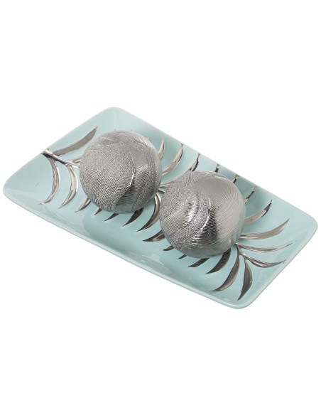 Bandeja de cerámica en verde y plata