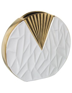Jarrón de cerámica grande en blanco y dorado