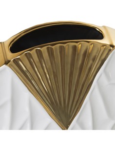 Jarrón de cerámica grande en blanco y dorado 2