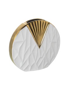 Jarrón de cerámica pequeño en blanco y dorado