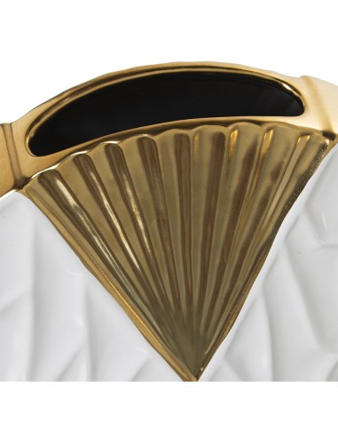 Jarrón de cerámica pequeño en blanco y dorado