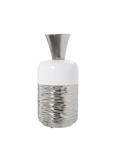Jarrón de cerámica grande en blanco y plata