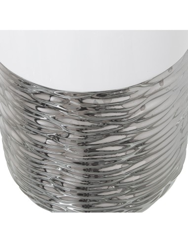 Jarrón de cerámica grande en blanco y plata