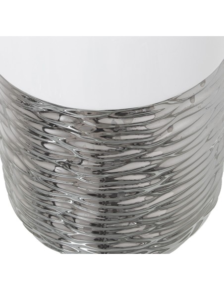 Jarrón de cerámica grande en blanco y plata