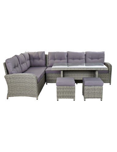Conjunto de Jardín Sofá, Mesa y 2 taburetes Ratán