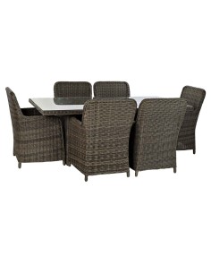 Conjunto de Jardín Mesa y 6 Sillas de Ratán marrón