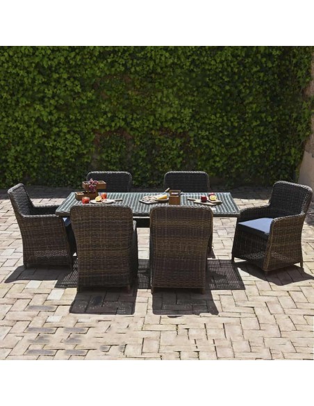 Conjunto de Jardín Mesa y 6 Sillas de Ratán marrón