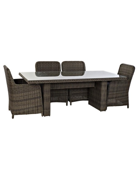 Conjunto de Jardín Mesa y 6 Sillas de Ratán marrón