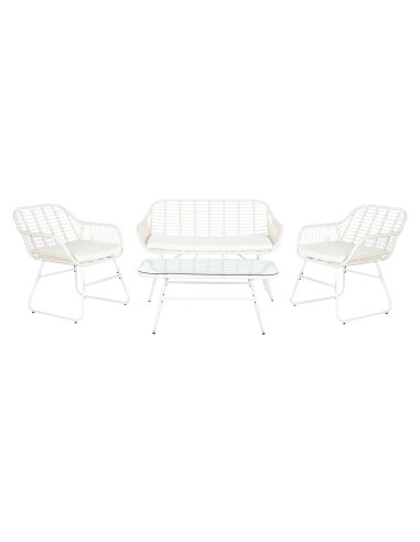 Conjunto jardín de 4 pzas ratán blanco