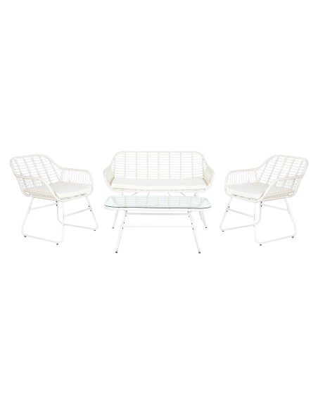 Conjunto jardín de 4 pzas ratán blanco