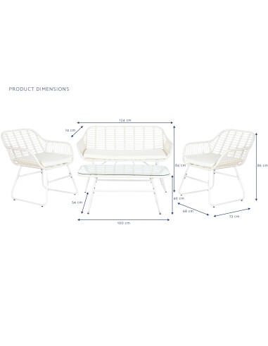 Conjunto jardín de 4 pzas ratán blanco