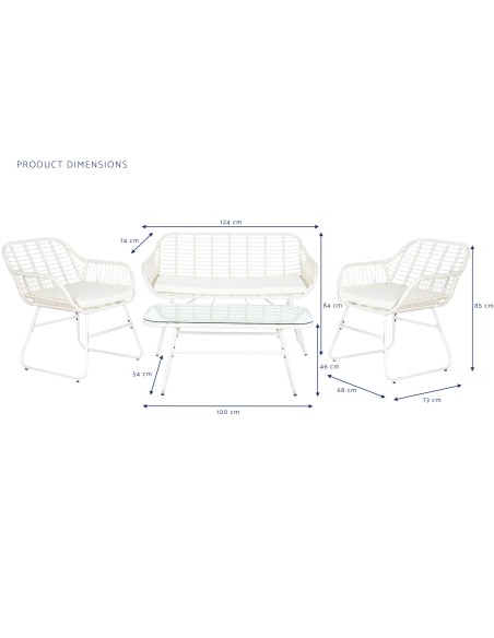 Conjunto jardín de 4 pzas ratán blanco