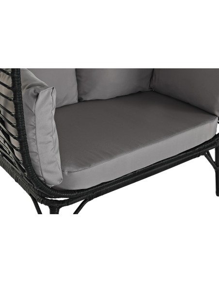 Sillón jardín acero y ratán sintético en negro.