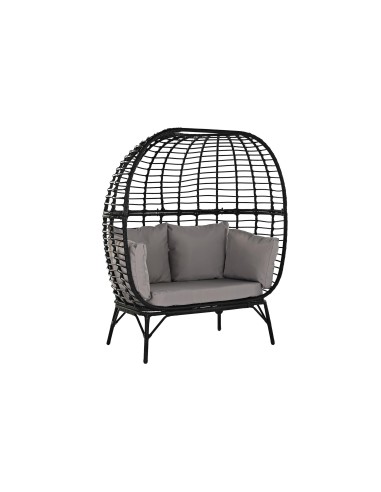 Sillón jardín acero y ratán sintético en negro.