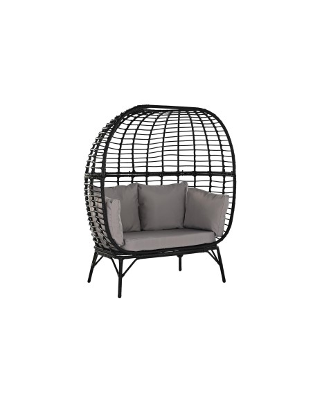 Sillón jardín acero y ratán sintético en negro.