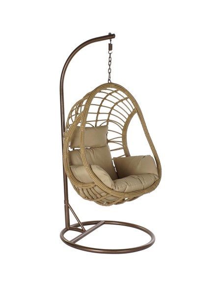 Sillón jardín colgante de aluminio y ratán natural.