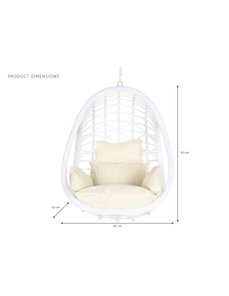 Sillón jardín colgante de ratán blanco sin base.