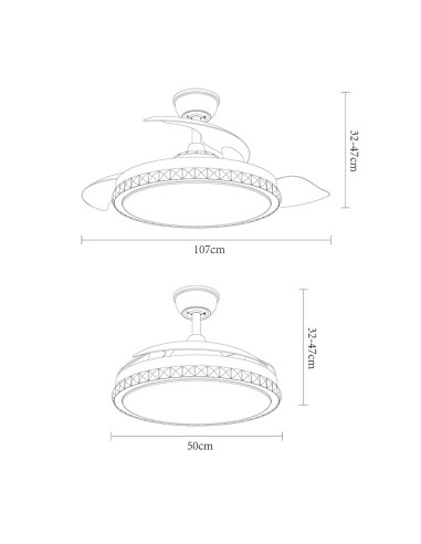 Ventilador de techo en níquel con luz Led Biliku