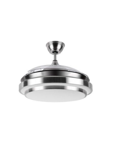 Ventilador de techo en níquel con luz led aspas retractiles