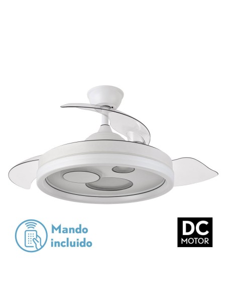 Ventilador de techo en blanco con luz Led Turia