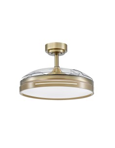 Ventilador de techo color dorado con luz led.