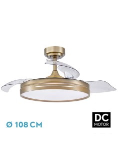 Ventilador de techo color dorado con luz led. 2