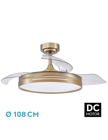 Ventilador de techo color dorado con luz led Micenas