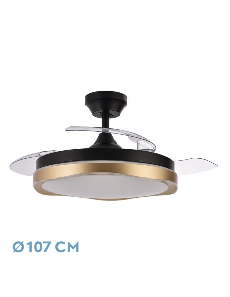 Ventilador de techo negro/oro con luz led
