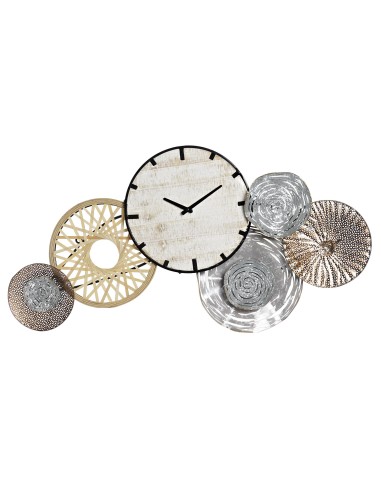 Reloj de pared círculos de metal/madera