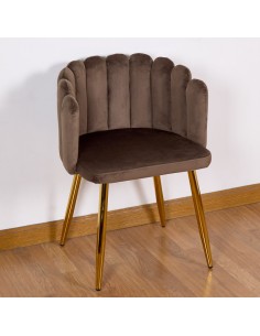 Silla terciopelo marrón patas doradas 2