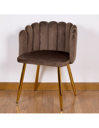 Silla terciopelo marrón patas doradas