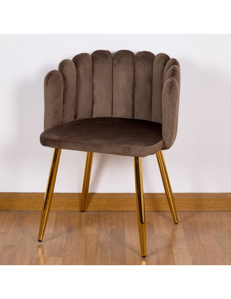 Silla terciopelo marrón patas doradas