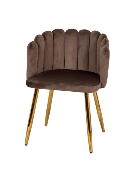 Silla terciopelo marrón patas doradas