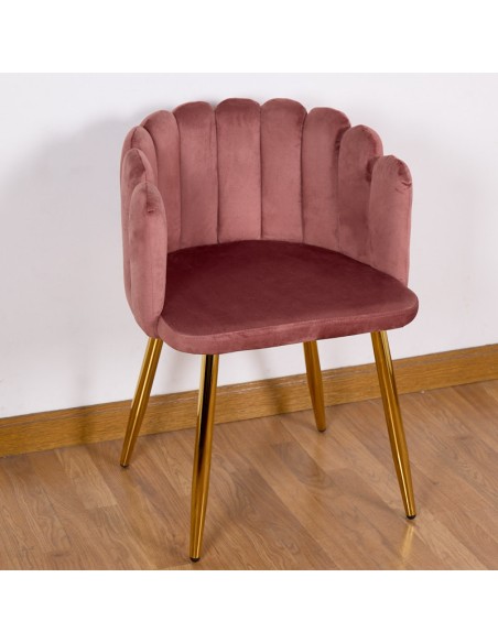 Silla terciopelo rosa c/patas doradas