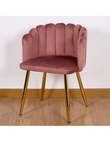 Silla terciopelo rosa c/patas doradas