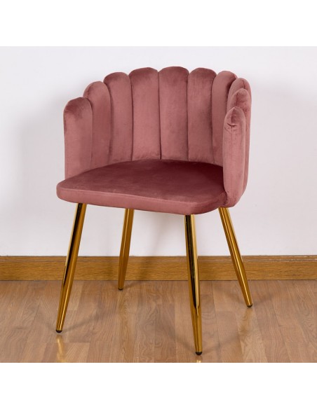Silla terciopelo rosa c/patas doradas