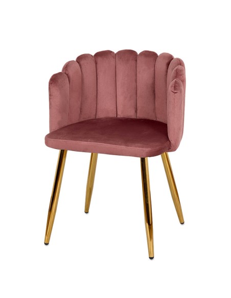Silla terciopelo rosa c/patas doradas