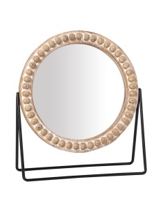 Espejo de madera con pie metal