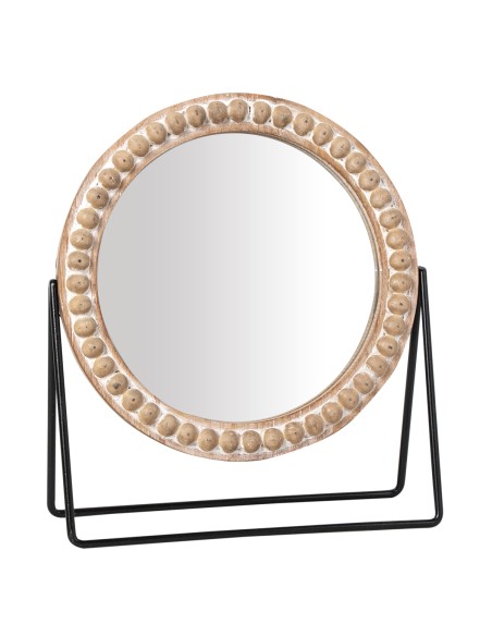 Espejo de madera con pie metal
