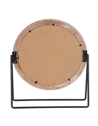 Espejo de madera con pie metal