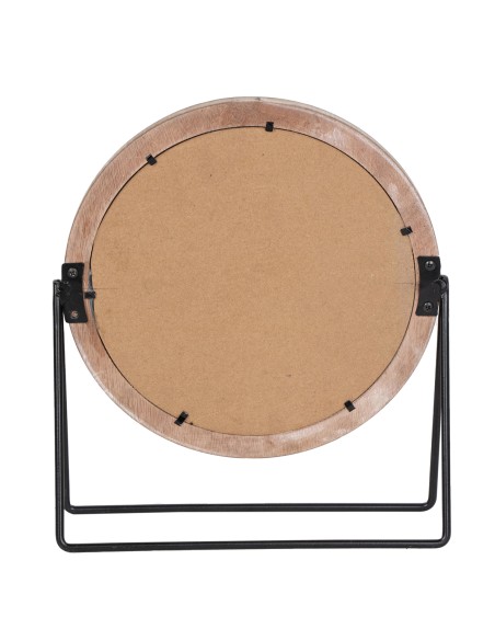 Espejo de madera con pie metal