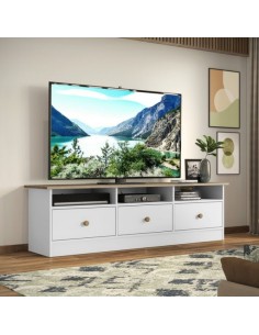 Mesa de tv con 3 cajones blanca