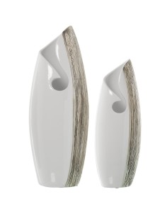 Juego 2 jarrones cerámica blanco/plata